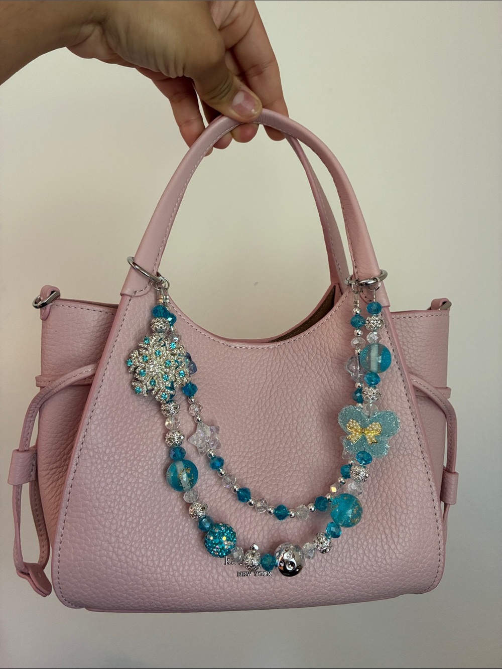 Turquoise Crystal Beaded Bag Chain with Sparkling Snowflake Pendant